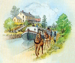 Image of a canal boat pulled by a horse