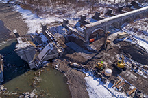 Aerial view of the stabilization work on the Schoharie Creek Aqueduct